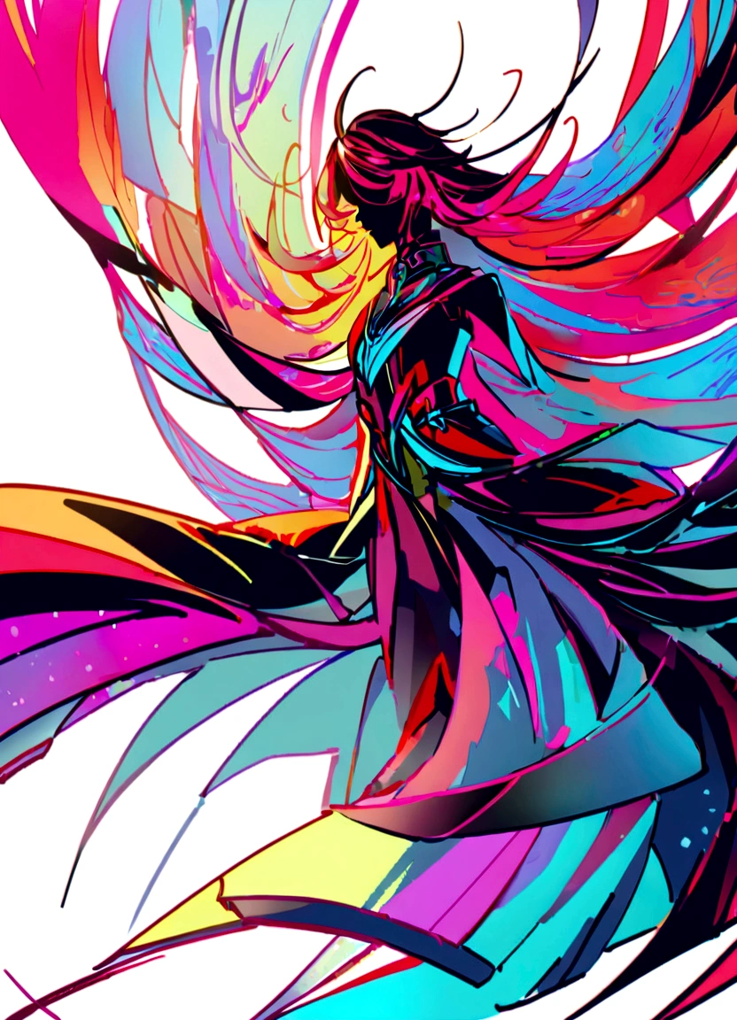 (White Background:1.4),(Girl's head silhouette, close your eyes, Colorful long hair, Oriental elements),(Chinese illustration:1.3,Paper Art:1.3, Quilted Paper Art:1.2),( Streamlined Design, Clear lines, High Sharpness,Highest quality, Very detailed, masterpiece, Cinematic lighting effects, 4K )both sides