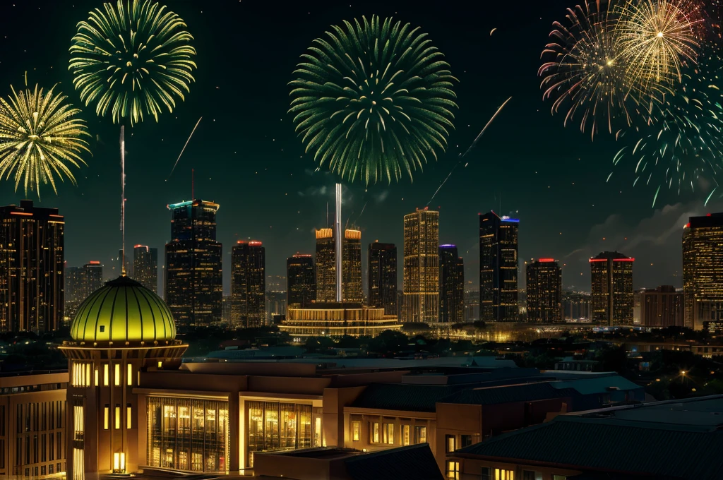 green casino, night, downtown, HDR, 4k resolution, golden moon, firework, modern architecture, slot machine, indoor