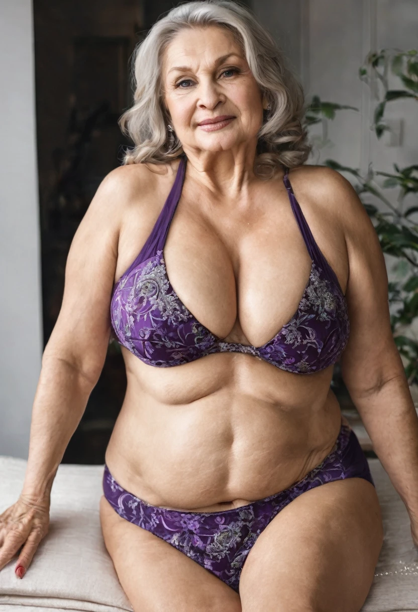A 60 year old Russian woman with huge breasts, curvy