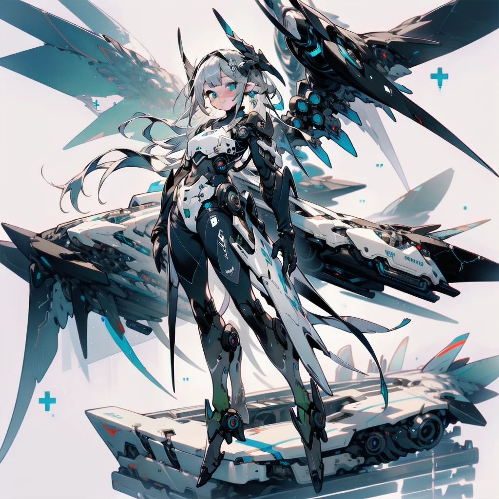 masterpiece, highest quality, highest resolution, clear_image, detailed details, gray hair, futuristic wings, black suit, full body, no water marks, hospital, no extra limps, no extra body