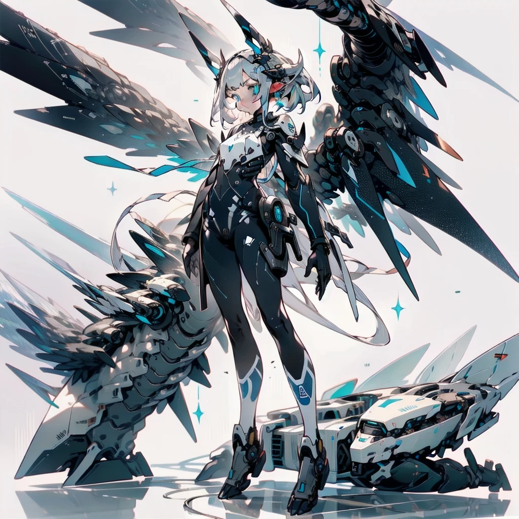 masterpiece, highest quality, highest resolution, clear_image, detailed details, gray hair, futuristic wings, black suit, full body, no water marks, hospital, no extra limps, no extra body