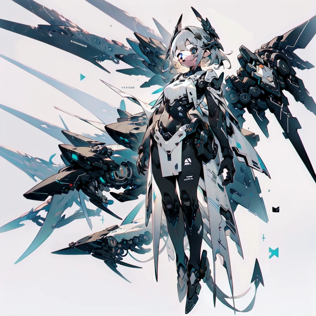 masterpiece, highest quality, highest resolution, clear_image, detailed details, gray hair, futuristic wings, black suit, full body, no water marks, hospital, no extra limps, no extra body