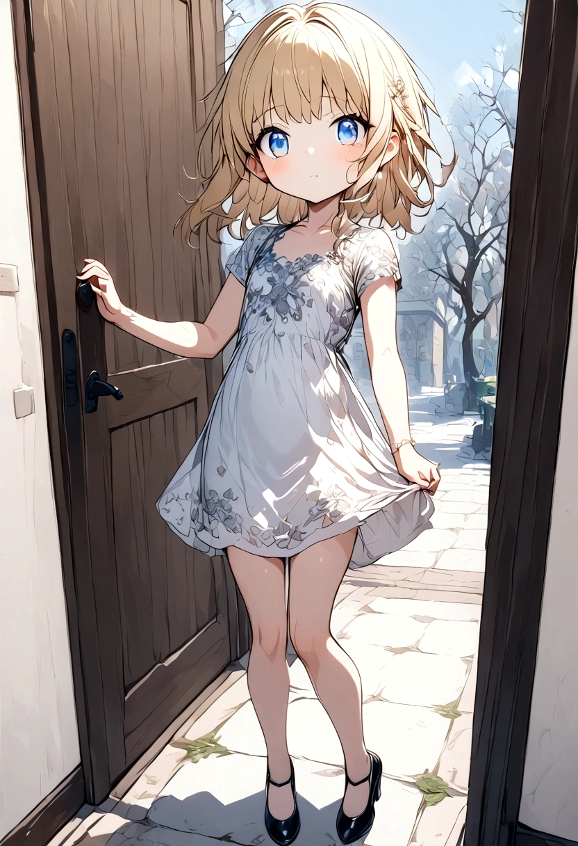 Anime. . Princess. Blonde. Long hair. Blue eyes. Beautiful eyes. Light dress. Shoes. Cold. Runny nose. Snot. Nasal mucus. Sneeze. Sneezing. Sneezes. Snot flows from the nose. Wants to chug. I have to sneeze. Very strong desperate desire to sneeze. She sneezed. She sneezed. She sneezes while standing. Fantasy city. Lock. Corridor . At the entrance to the toilet. Full height. Standing. Full body.