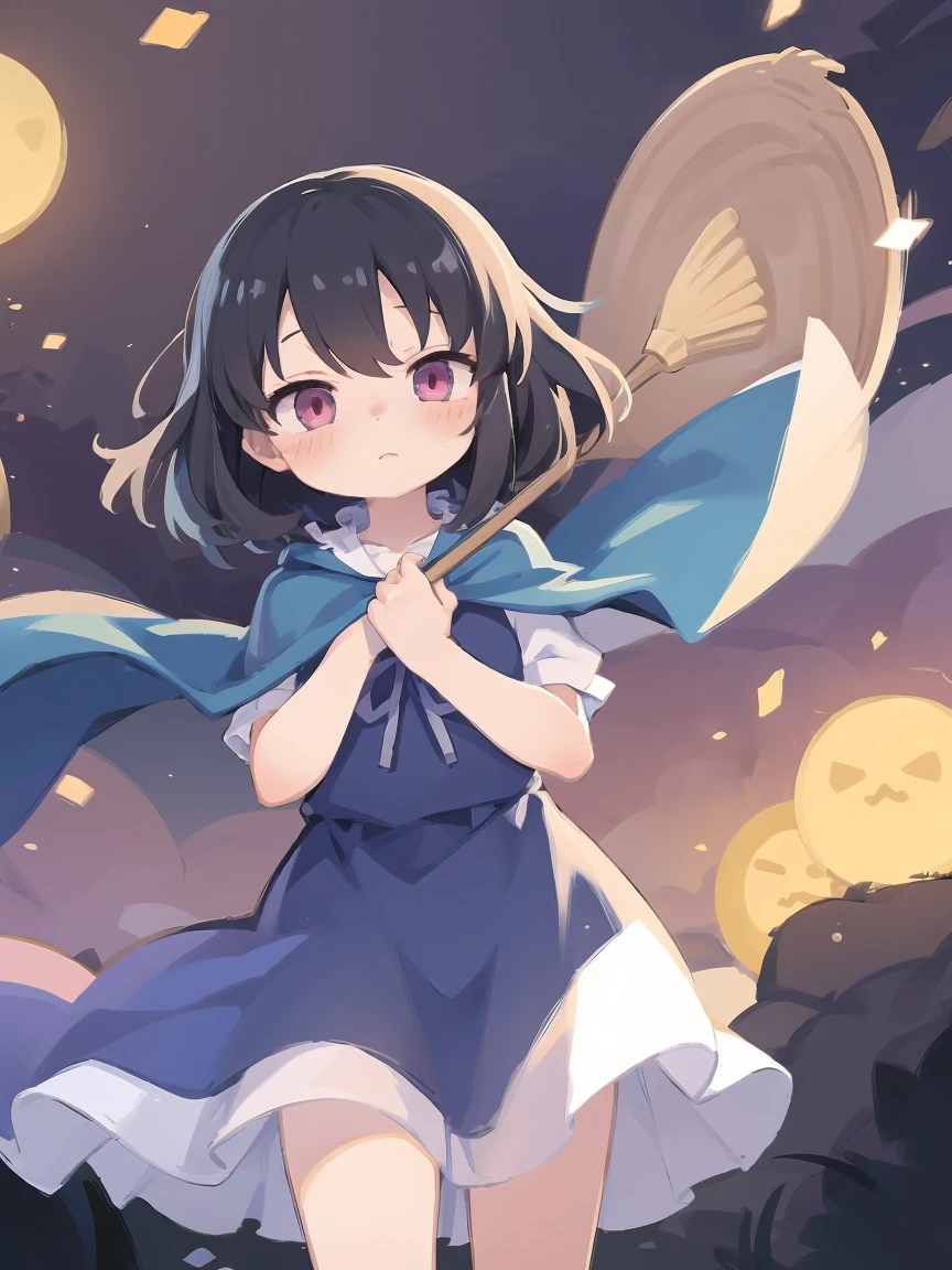 a cartoon image of a girl in a blue cape and white dress, an anime drawing by Jin Homura, pixiv, mingei, anime moe artstyle, tsuaii, anime girl named lucy, mayuri shiina from steins gate, anime style like fate/stay night, black - haired mage, touhou character,