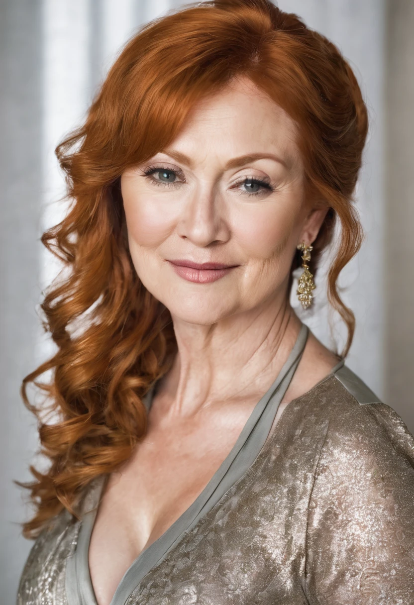 A 50 year old Russian woman with huge breasts, curvy, ginger hair, bop,