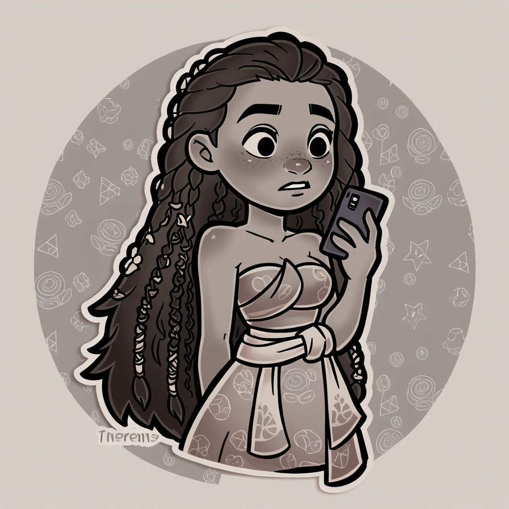 score_9_presence, score_8_up, moana, wrapped in towel, medium breasts, holding phone