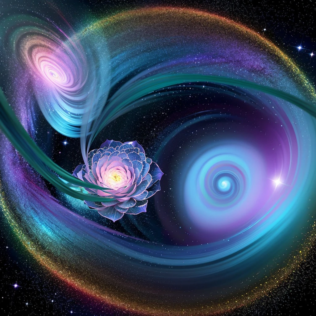 Vibrant, swirling clouds of iridescent gas and dust, suspended in mid-air on a deep indigo canvas, evoke a sense of cosmic wonder, as a lone, glowing lotus flower blooms at the center, radiating an aura of serenity and introspection, surrounded by delicate, ethereal wisps of stardust, against a backdrop of glittering, sapphire-blue starlight, infused with soft, shimmering hints of rose and amethyst, inviting the viewer to step into the mystical realm of the galaxy, where mystery and contemplation converge in a celestial tapestry of breathtaking beauty.