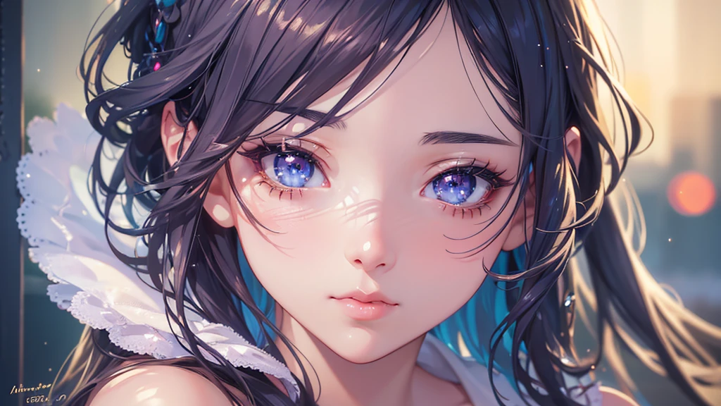 a cute anime girl, beautiful detailed eyes, beautiful detailed lips, extremely detailed face and features, long eyelashes, detailed anime hairstyle, highres, 8k, best quality, ultra-detailed, (realistic:1.3), (photorealistic:1.2), warm glowing lighting, beautiful detailed background, vibrant colors, cinematic lighting, highly detailed, intricate details, elegant, soft lighting, delicate