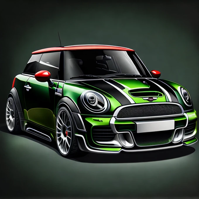 Art for t-shirt graphic design a modern graphic design Mini Cooper S JCW R53 glossy deep bold black and green, Remove background