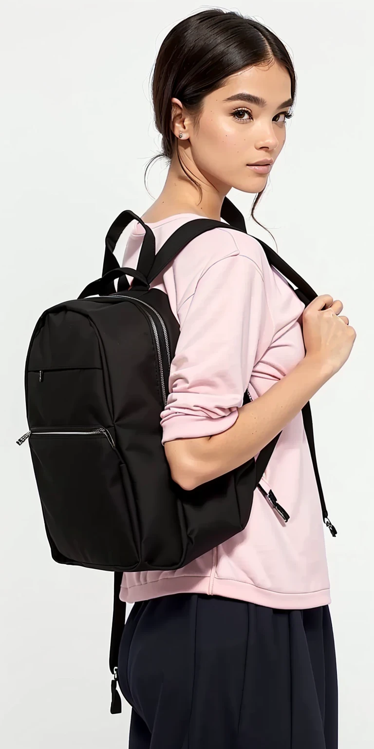 a white woman in a pink shirt and black schoolbag posing for a picture, schoolbag, with a schoolbag, school if, ifs, a schoolbag, with two front pockets, remote control disco schoolbag, a man wearing a schoolbag, if, the man have a schoolbag, Puffer coat, fashionable, wearing strawberry schoolbag, item, facing backwards, small, back view