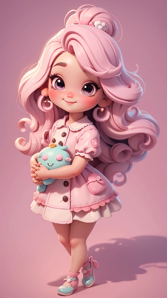 Themed with cute candy land chefs,Create a series of cute chibi style dolls, Each one is rich in details,Resolution reaches 8K. All dolls should follow the same Candy Land candy wallpaper pattern and be complete in the image, show (whole body, Including legs: 1.5)
Candyland F Doll: call her Marina. She must have had short soft hair. Your eyes should be large and expressive, long eyelashes and rosy cheeks. Smile is delicate and white. Sophie must wear colorful clothing, Pastel tones and luscious details. She should be holding a piece of candy in her hand. Make sure to add details to the clothing, Such as buttons and pockets, Beautiful shoes must be shaded, Hair texture and details, clothing, Candy and chocolate bars, Make them more lovely and charming.