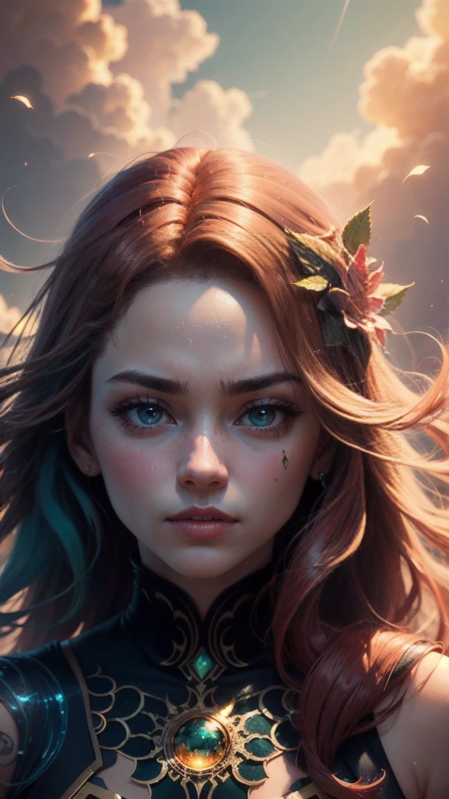 masterpiece, best quality, intricate detail, a woman with red hair and blue dress with a yellow and red swirl around her neck and her hair blowing in the wind, Anna Dittmann, highly detailed digital painting, an airbrush painting, fantasy art <lora:epiCRealismHelper:1> <lora:epiC35mm:1> epiC35mm <lora:epi_noiseoffset2:1>
