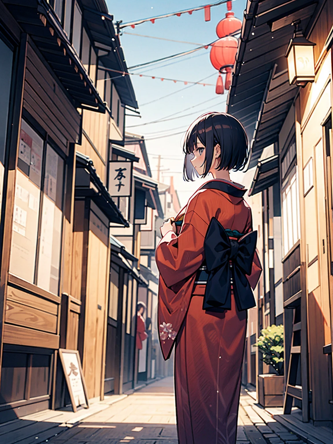 nape, Woman in kimono, Scenery of Kyoto townhouses, Wooden labyrinth