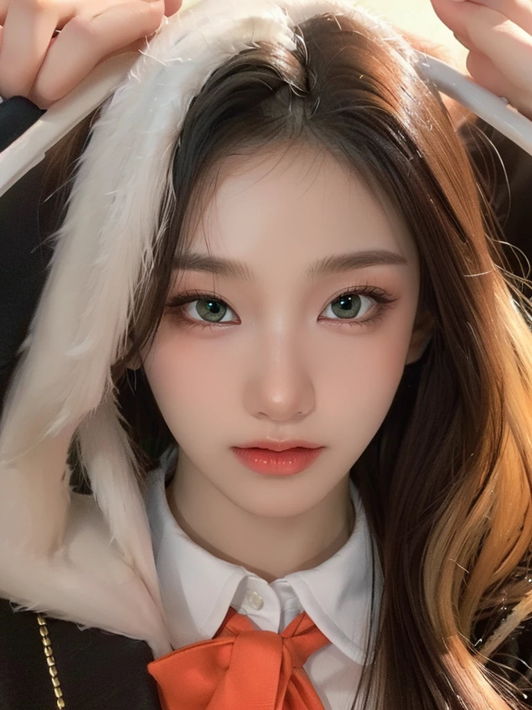 Ultra-realistic capture, Highly detailed, High resolution 16k close-up of human skin. Skin texture must be natural, With such detail that pores can be finely identified. Skin should look fair-skinned, In a uniform tone. Use natural light and color
masterpiece，UltraHighResolution，（Realistic big breasts：1.4），OriginalPhoto，（Authentic skin texture：1.3），（filmgrain：1.3），the panorama，27 years old girl，Portrait of character，Very wide lens，Haut du corps，ponytailhair，suits，narrow waisted，night town，largebreastesmerizing eyes，Beautiful details for eyes and face，black long hair, green-eyed，no Smile 