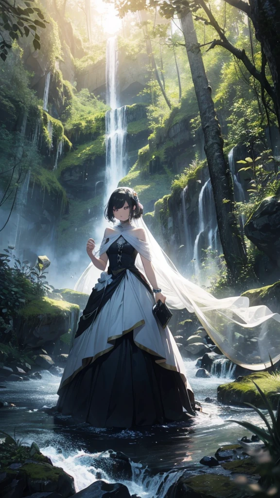 high res, ultra detailed, (no human:1.3), BREAK , Create an image using a rainbow prism effect, with light refracting and creating ethereal cinematic appearance. BREAK , Design an image with a cinematic lens , capturing a wide field of view with a distinctive, curved perspective. BREAK , Capture a dense forest path, with aged thick trees, rocks, streams, waterfall,trees with colorful flowers,dappled sunlight, and a sense of tranquility and natural beauty. BREAK , Illustrate a ethereal world, using only ethereal shades of nature to convey depth, emotion, and a striking visual impact