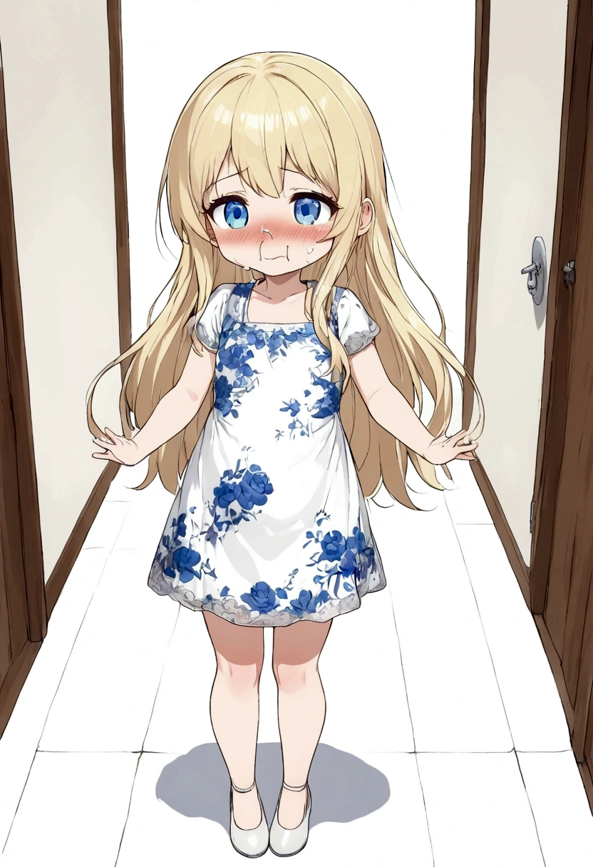 Anime. . Princess. Blonde. Long hair. Blue eyes. Beautiful eyes. Light dress. Shoes. Cold. Runny nose. Snot. Nasal mucus. Sneeze. Sneezing. Sneezes. Snot flows from the nose. Wants to chug. I have to sneeze. Very strong desperate desire to sneeze. She sneezed. She sneezed. She sneezes while standing. Fantasy city. Lock. Corridor . At the entrance to the toilet. Full height. Standing. Full body.