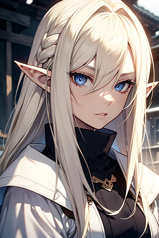 Skinned: White and pale as snow. hairs: blondes, almost white. iris eyes: blackw. Facial Features: Fine. ears: Medium and Pointy, typical of an elf. - Origin: Asian.