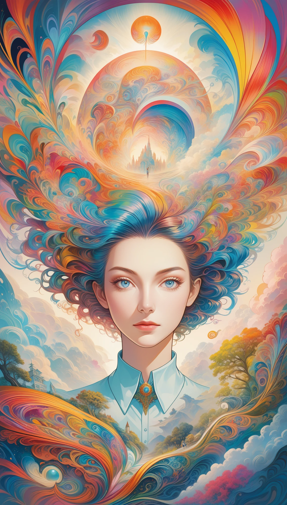 A Psychedelic Portrait of a Therapist, Surreal, psychedelics, Face, detailed, complex, elegant, agility, highly detailed, number, Art Station, Concept Art, Smooth, Clear focus, illustration