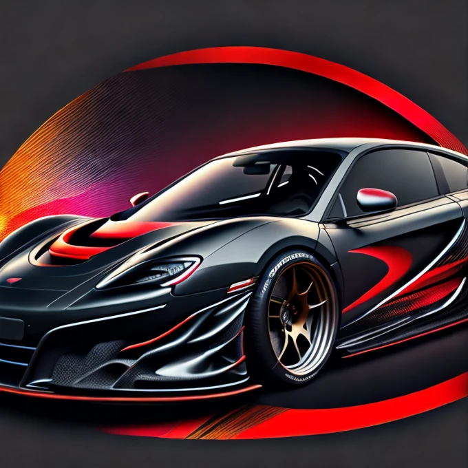 Circular t-shirt design, faded background edges, Classic London buildings background, swirly vibrant colors, Art for t-shirt graphic design, bright black and red ceiling colored McLAREN COMMITMENT , shocking colorful painting, swirly vibrant colors altamente detalhadas k, sharp high contrast high saturated , Aggressive pose, realistic realism sharp detailed ultrawide black and carbon fiber and deep color scheme side profile epic stance epic ultrawide body kit aggressive looking vector image with faded backgrounds border