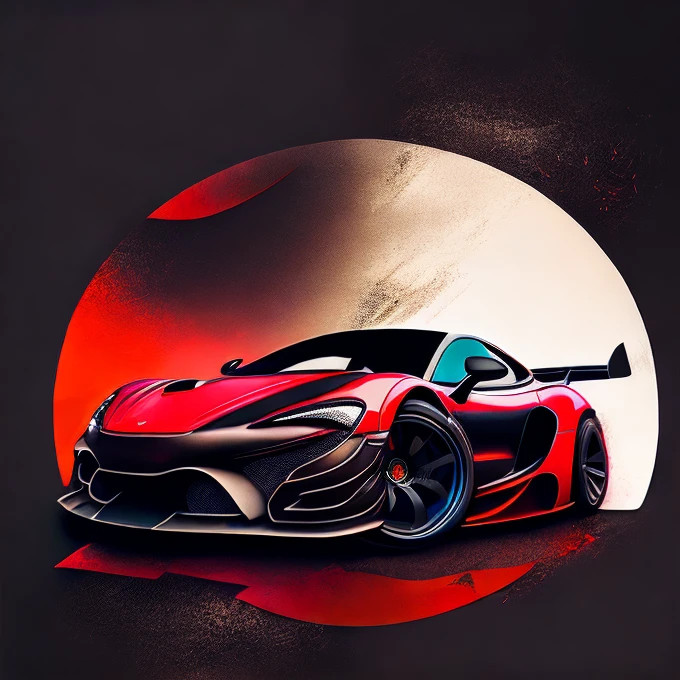 Circular t-shirt design, faded background edges, Classic London buildings background, swirly vibrant colors, Art for t-shirt graphic design, bright black and red ceiling colored McLAREN COMMITMENT , shocking colorful painting, swirly vibrant colors altamente detalhadas k, sharp high contrast high saturated , Aggressive pose, realistic realism sharp detailed ultrawide black and carbon fiber and deep color scheme side profile epic stance epic ultrawide body kit aggressive looking vector image with faded backgrounds border