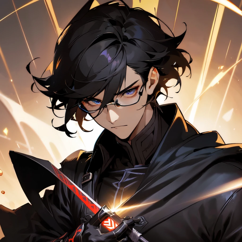 anime character with a sword and a black coat holding a glowing object, handsome guy in demon slayer art, key anime art, genshin impact character, keqing from genshin impact, persona 5 art style wlop, artgerm and atey ghailan, tall anime guy with blue eyes, range murata and artgerm, genshin, badass anime 8 k