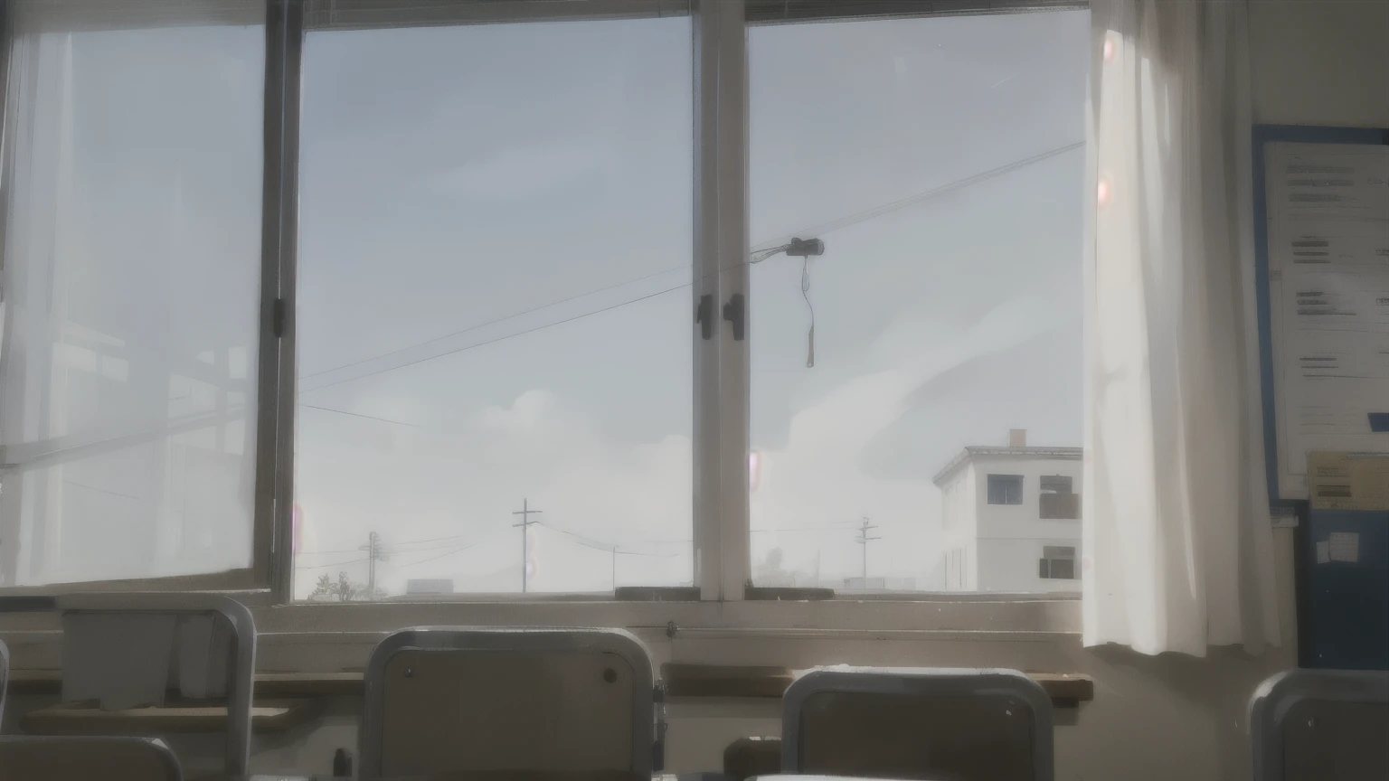 The clear sky outside the classroom window