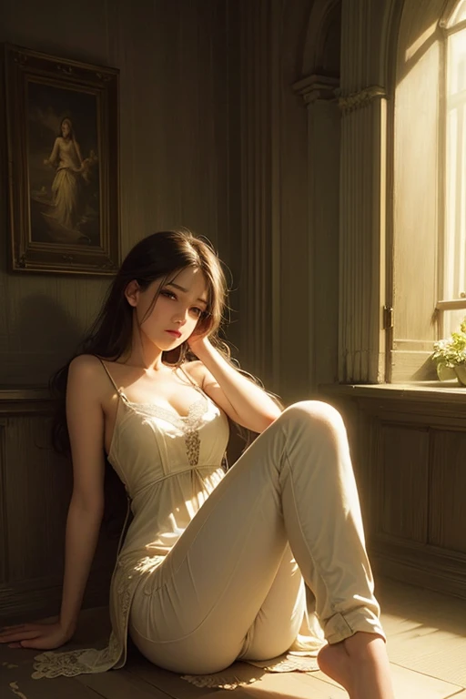 Sensual woman、Beautiful and detailed eyes、beautiful and dense lips、High definition face、Long eyelashes、Elegant appearance、Gothic Dress、Soft lighting、Dramatic Shadows、A calming color palette、Cinematic composition、Photorealistic、(Highest quality)、4K、8K、High resolution、Masterpiece:1.2)、Super fine、(Real、Photorealistic、Photorealistic:1.37)、Lace pants、sitting、Sensual pose、Bold Pose、The skin is damp、Sweaty、barefoot、???????、Embarrassing、Wide-?????????、M、blush、Embarrassing、Ecstatic expression、Distorting facial expressions、Tears flow、Heavy and wet、Turn around、Stick your ???? out