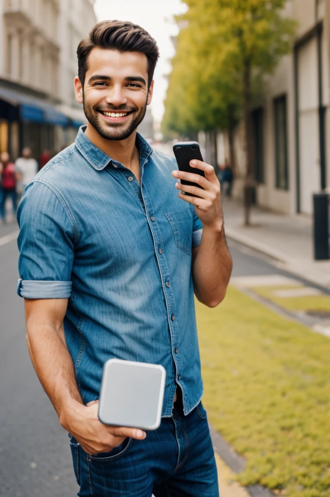 Man smiling with a cell phone in one hand