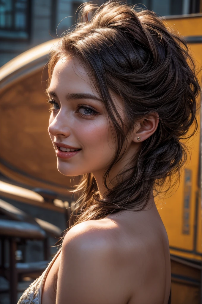 a beautiful young caucasian girl, detailed face and eyes, alluring expression and smile, open mouth, side view, sexy attire, nsfw, (best quality,4k,8k,highres,masterpiece:1.2),ultra-detailed,(realistic,photorealistic,photo-realistic:1.37)