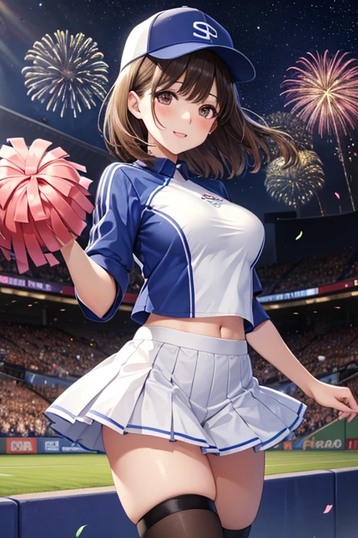 
anegasaki nene、Shiny brown hair, short hair, Beautiful brown eyes、smile、Sparkling eyes, (Fine grain)、Ultra-detailed eyes、Very detailedな顔, Very detailedな目,


Highest quality, Highest quality, 16K, Unbelievably absurd, Very detailed, 2.5D, delicate and dynamic, Movie Scenes, formal, Poster Design, 


Highest quality, Highest quality, 16K, Unbelievably absurd, Very detailed, 2.5D, delicate and dynamic, baseball Ground, stand, Colorful stage, Faint light and flying confetti, night, Starry Sky, firework, Electronic bulletin board, , , Small face, Very delicate facial expressions, Delicate eye depiction, Upper body close-up, erotic, Only sexy women, Healthy body shape, 22-year-old woman, Cheerleader, Height: 170cm, Large, firm, swaying bust, 色鮮やかなCheerleaderのコスチューム, Complicated costumes, Baseball cap, Long socks, Sneakers, support, cheer leading, Fox Dance