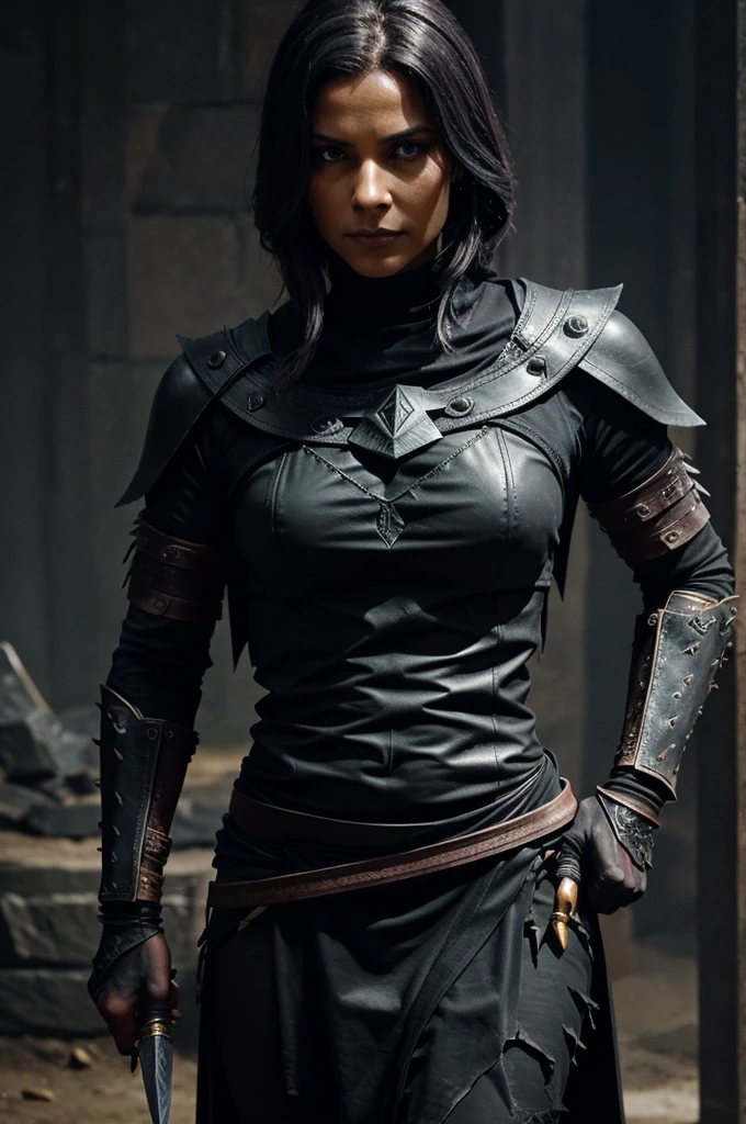 * A long, curved blade with a dark, almost obsidian-like color.
* The hilt could be wrapped in rough leather or adorned with jagged bone.
* An inscription or glowing symbols might be etched onto the blade that pulse with a sinister energy.