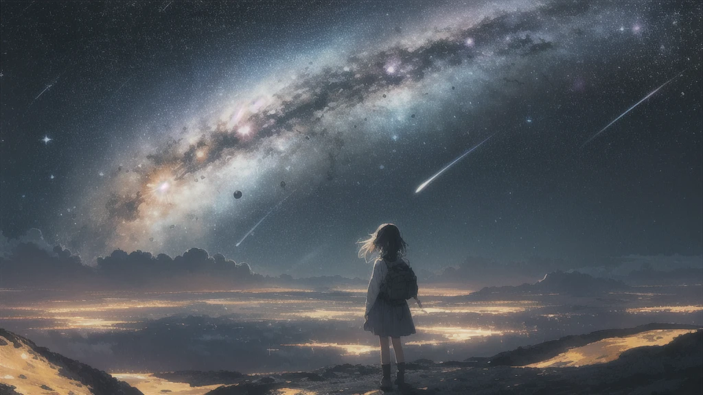 milky way, Absurd, High resolution, Super detailed, (One little girl:1.3),
Break Lomography, Analogue photography, Vibrant colors, Soft Focus, Light leakage, Dreamy atmosphere, Experimental charm, Nostalgic Charm BREAK Color Field Painting, large colored bands, abstract expressionism, Bold colors, Emotional impact, Atmospheric Depth, Minimalist Approach BREAK
, Space Exploration, Celestial Bodies, Astronomical phenomena, Scientific discoveries, otherworldly wonders