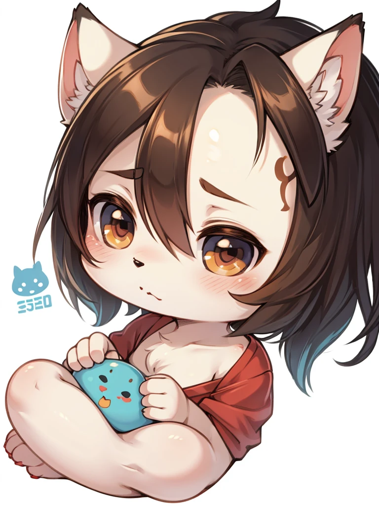 Sticker Illustration, Round Face Messy Chibi Woman , Sexual-Pose , White Background,Use Copic
