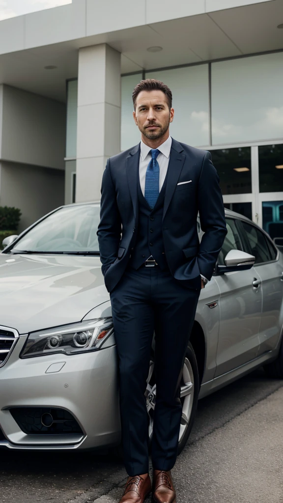 Handsome man, 37 years old. dressed in an expensive suit. Car dealership director. rich. 