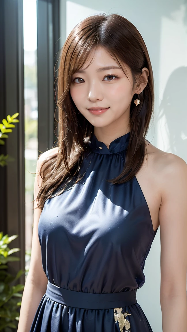 (((1girl:1.3))), ((20yo:1.3)), (she is most Intelligent President's Secretary),
BREAK
(surprised smile:1.2), ((neat-theme hairstyle:1.3, Side-swept hairstyle:1.4), loosely wavy hair, (side-swept bangs:1.2)), ((luxurious studs necklace:1.2)),
((medium large breasts:1.3)), (Accentuated breasts:1.3, film breasts, nicely shaped breasts:1.1, perfect body, showing sideboob:1.3),
BREAK
Formal dress(mixed dress of (sleeveless Chinese style dress(color : blue) with bare-shoulders and (Chiffon dress), halter-neck, ((pattern : all over the dress gold dragon print)), (tight style), (pin-heels)), detailed dress, high-detailed fabric, high-quality Secretary dress, high-quality clothes Texture,
BREAK
(Standing with elegant pose in front of wide glass door of entrance of Luxurious formal venue:1.3),
((a luxurious sofa, luxurious interiors, and potted plants inside Seeing through the glass door)), ((long shot:1.3)),
BREAK
((Please create a photo that conveys her serious expression and the sense of realism at the work moment she is walking:1.3)),
BREAK
(sunset lighting:1.5, backlighting:1.3), (light and shadow:1.4), ((Upper body shot:1.5)), (from below:1.3), ((Focus on her:1.2)),