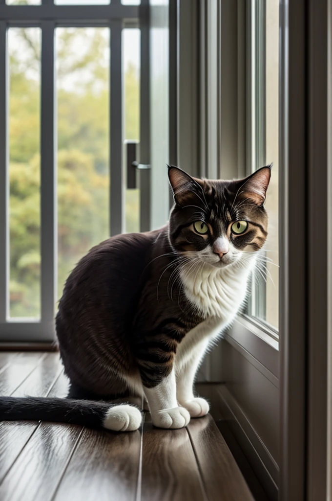 A sad cat,Looking out the window on a rainy day,