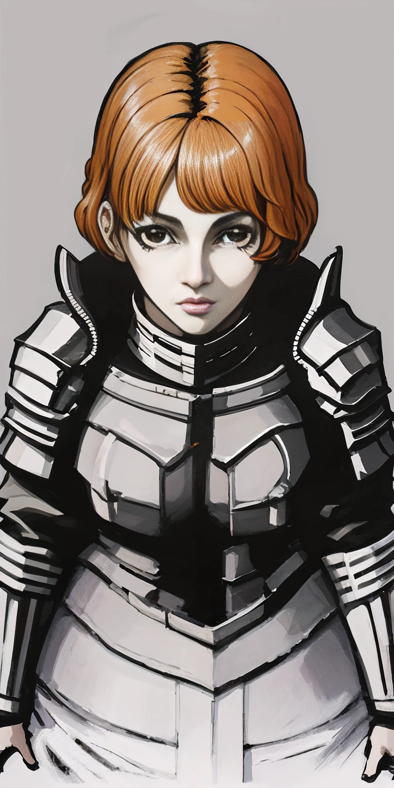 funger, very detailed illustration, 1girl, big breasts, highres, high quality, masterpiece, looking at viewer, (knight), orange hair, absurdres, ultra-detailed, short hair
