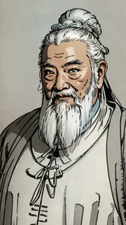 Oriental、Old man in plain white ancient Chinese costume、Ancient Chinese hairstyle old man、Highest quality、masterpiece、Ultra-high resolution、(Realistic:1.4)、Game Poster、Crisp and beautiful image quality、Gray Hair、white and long beard,,(whole body)