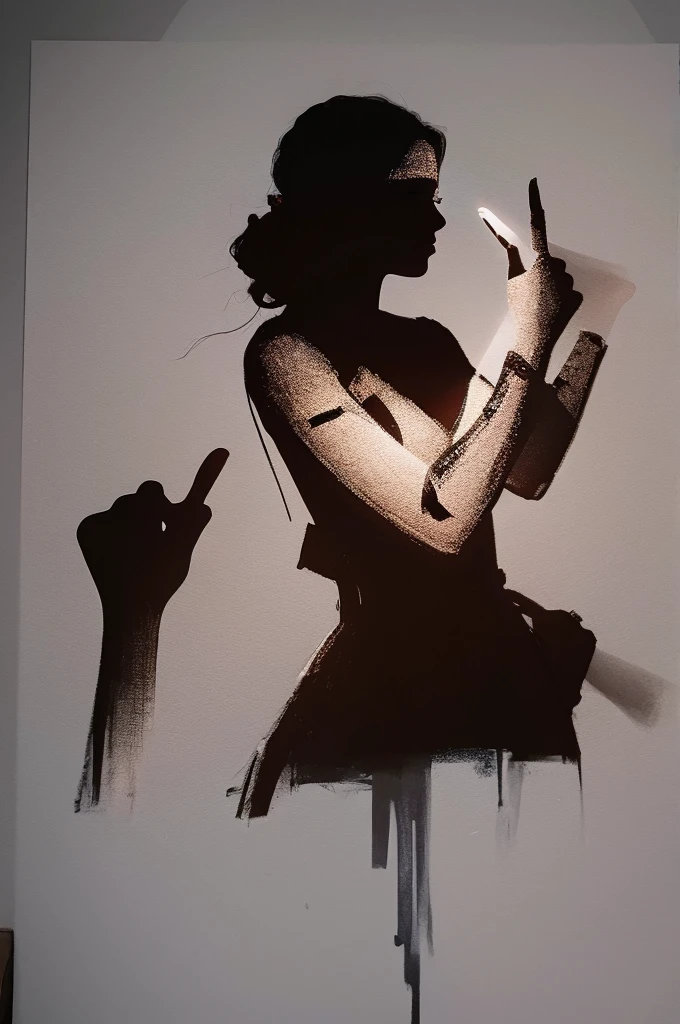 Woman on her side　Pointing finger　Silhouette Painting