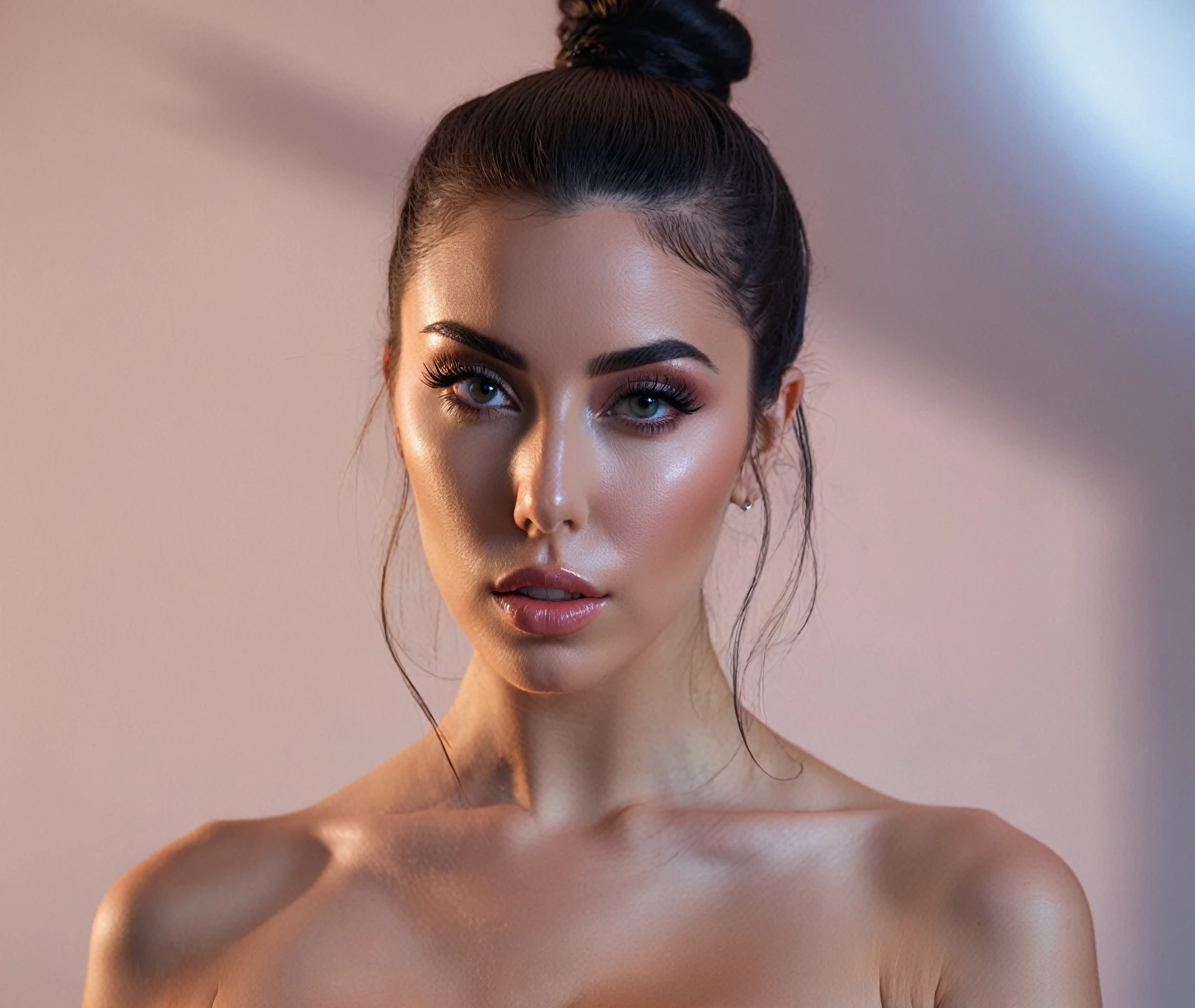 UHD, (1 girl), long dark black bun hair, ava max, bella poarch, olga buzova, kim kardashian, violet myers, 24 year old female model, ayahausca, instagram model, lianna, sexy girl, the extremely hot and sexy, (8k, RAW photo, highest quality),(epic realistic:1.5), dynamic posture,erotic face (detailed eyes:0.8), (highest quality), (best shadow),intricate details,cinematic,((skin:1.4)) (hdr:1.5), detailed, masterpiece, RAW photo full-length portrait, captivating eyes, bright details, (high skin detail), (tint: 0.25), (dirty: 0.66), Key lighting, (backlight: 0.4), medium depth of field, Canon 5D, 50mm lens, f/4 aperture, (ultra-detailed, complex detail), sharp focus, 4k, absurd, 8mm film grain, flirting with camera