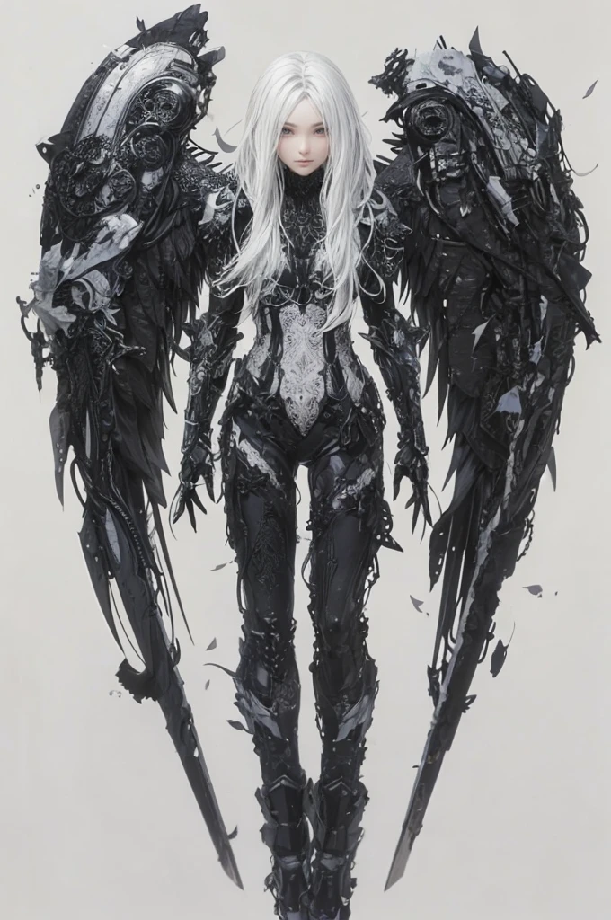 a beautiful flower angel, futuristic gothic style, extremely detailed face and body, anime-inspired, photorealistic, cinematic lighting, intricate floral patterns, ethereal wings, dramatic pose, moody color palette, volumetric light effects, hyper-realistic textures, ornate gothic architecture, stunning digital art