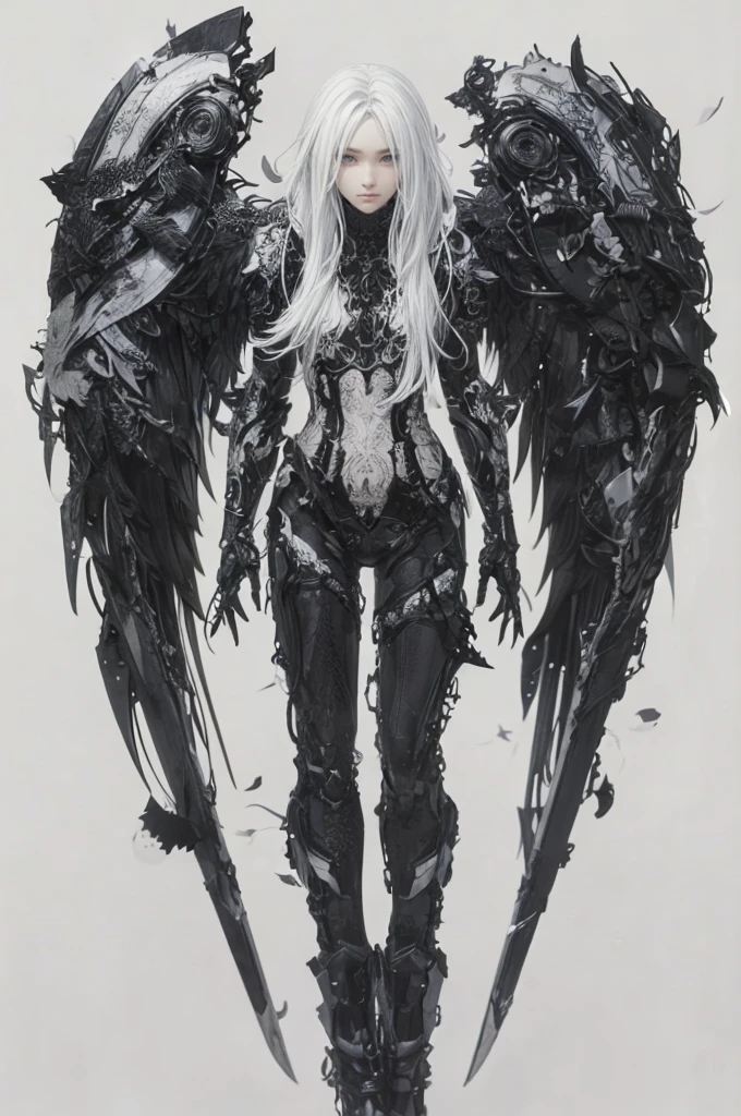 a beautiful flower angel, futuristic gothic style, extremely detailed face and body, anime-inspired, photorealistic, cinematic lighting, intricate floral patterns, ethereal wings, dramatic pose, moody color palette, volumetric light effects, hyper-realistic textures, ornate gothic architecture, stunning digital art