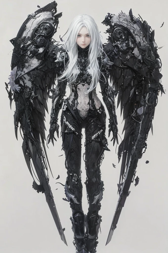 a beautiful flower angel, futuristic gothic style, extremely detailed face and body, anime-inspired, photorealistic, cinematic lighting, intricate floral patterns, ethereal wings, dramatic pose, moody color palette, volumetric light effects, hyper-realistic textures, ornate gothic architecture, stunning digital art