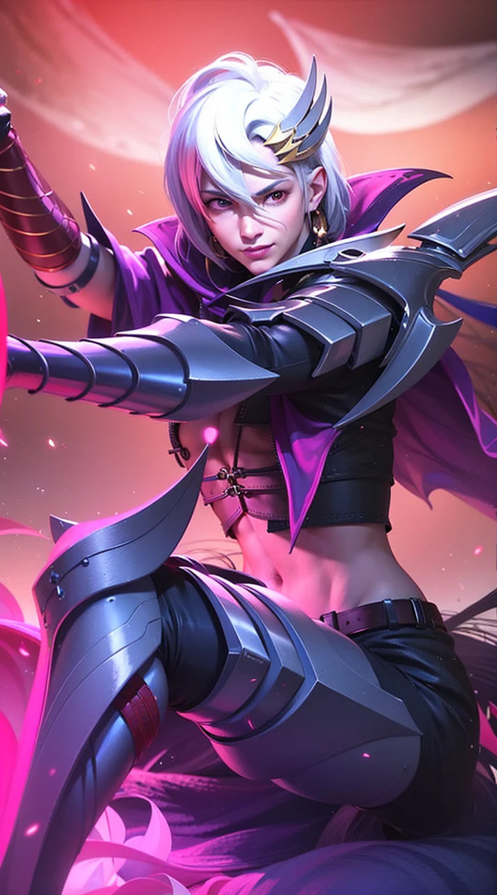 masculine male, masterpiece, ((perfect eyes)) best quality, (semirealism:1.9), beautiful lighting, (extremely detailed CG unity 4k fhd wallpaper), High Detail, Sharp focus, dramatic outdoors,40 years old, brown short hair, blue eyes, smile, Boy with two big horns, big earrings on ears, elf ear, red eyes, Thick eyebrows, evil smile, grinning,red body, red face, Burning skin, yellow diamonds glistening on chest, burning red skin,golden robe behind, big white belt , 8k , realistic, scary.