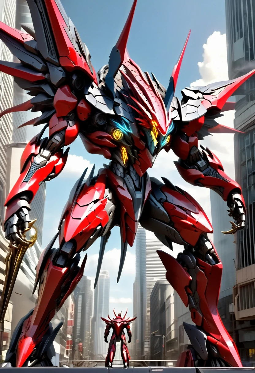 (High definition) (Detailed) (High quality) (highly detailed) (masterpiece) (perfection)
(((Giant dragon))), (((robot)), (((futuristic))), (((full mechanic))) dark steel and titanium, metallic body, strong arms, long clawns, red ayes.
Walking a trought of a futuristic city whit many people, scared people