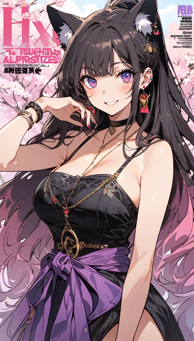 masterpiece, Highest quality, whole body, One girl, bangs, black choker, blush, bracelet, chest, choker, clothes The surrounding area waist, clavicle, Cowboy Shot, ear Earrings, Eyebrows visible through hair, Gradient Hair, Grin, fix, jewelry, Kogal, Long Hair, View Viewer, Earrings, Red eyes, ring, , smile, alone, street, null, cherry blossoms, petal,figure, (magazine:1.3), (cover-style:1.3), fashionable, woman, Vibrant, Pause, front, colorful, dynamic, background, element, have confidence, Performance, Holding, statement, accessories, Majestic, Coiled, The surrounding area, touch, scene, article, cover, bold, to attract attention, title, stylish, font, Catchy, Heading, big, impressive, Modern, trend, concentrated, fashion,((masterpiece)), Highest quality, Absurd, Super detailed, Holographic, Cowboy Shot, ダイナミックなPause, Golden Ratio, Very cute girl, Mature Girls, Very beautiful, Super beautiful asian girl with super beautiful purple eyes, Very beautiful hair, Shiny skin, High Ponytail, nice and sexy body, Slim and delicate body, Perfect body, Cute Panties, Fox Headset, Get your picture taken in a cute alien spaceship,naked,Big Breasts,Sexy
