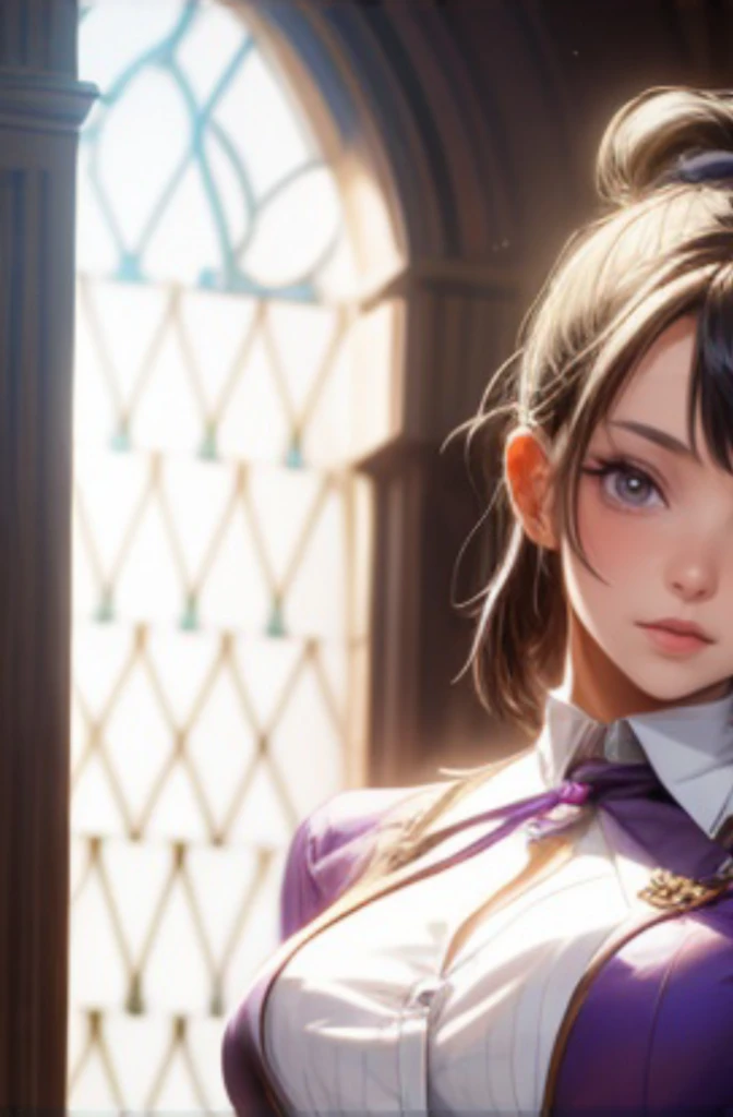 Japanese woman in a purple dress, mini skirt,Magical girl,chic, Tears from Overlord, Maya Faye from Ace Attorney, Highly detailed rendering, sakimichan hdri, Faye Valentine, Semi-realistic rendering, Hyperreal Rendering, タイトなショートドレスを着たMagical girl, Photorealistic perfect body. She spreads her legs and collapses,Shimapan, [ 4K Photorealism ]!!
