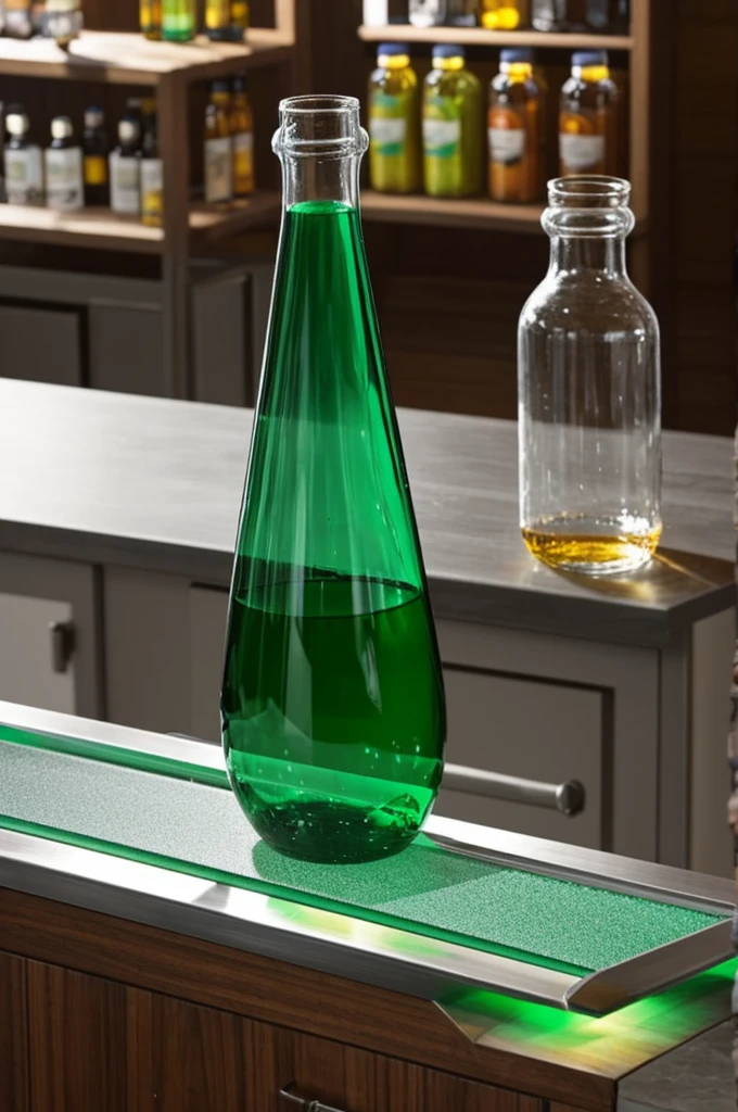 Generate an image of my business, which is a glass bottle cutter to cover them in glass, that is, you only cut them and the name of the business is; Riber Glass