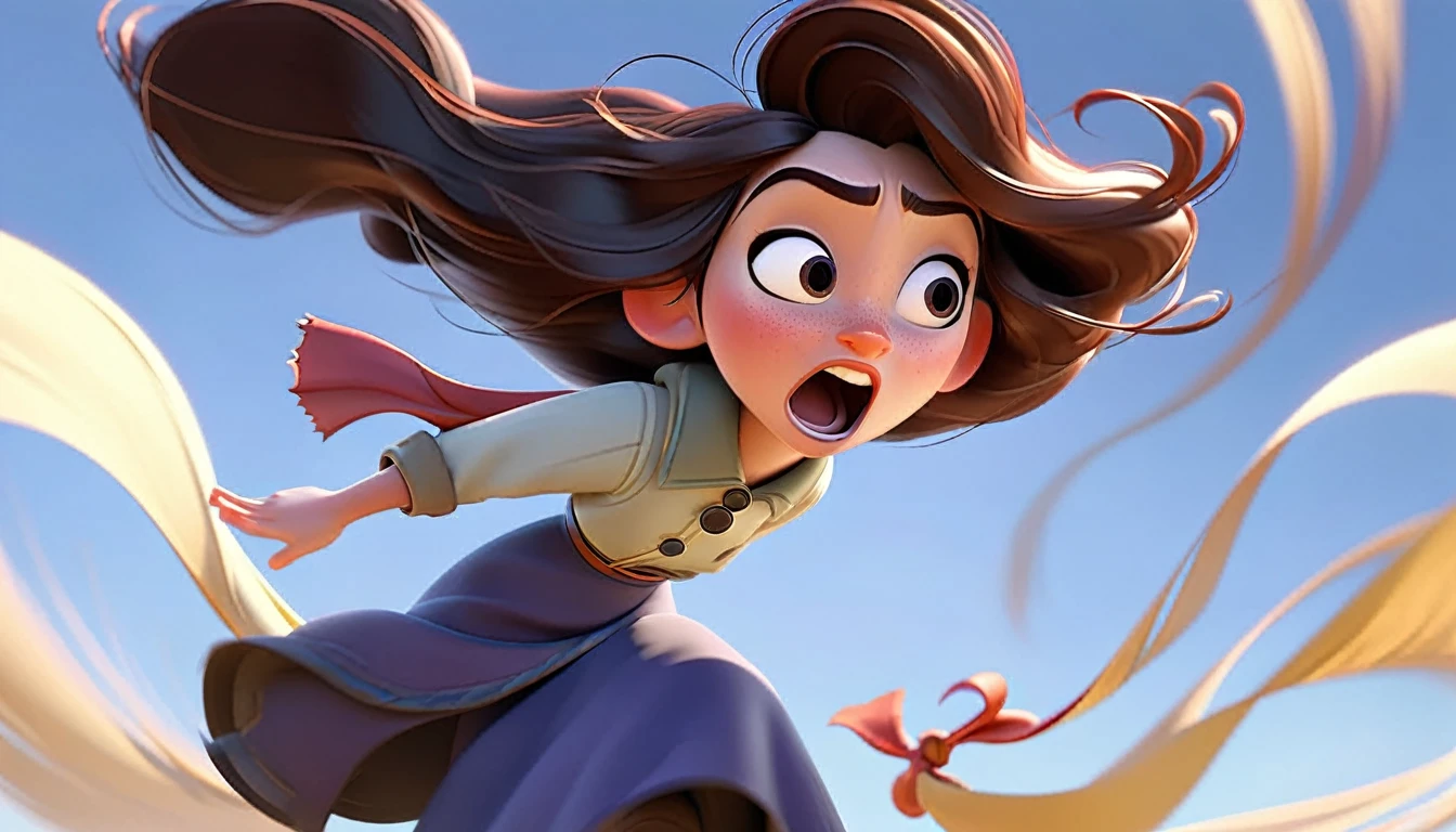 A character braving a strong wind, symbolizing perseverance, with dynamic movement, Disney Pixar style."