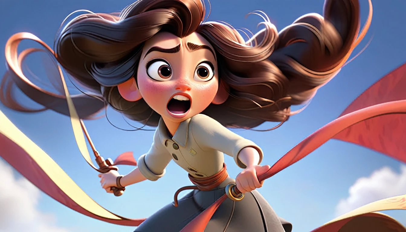 A character braving a strong wind, symbolizing perseverance, with dynamic movement, Disney Pixar style."